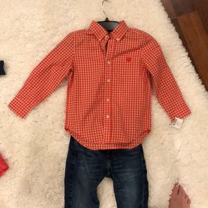 Plaid orange boys shirt